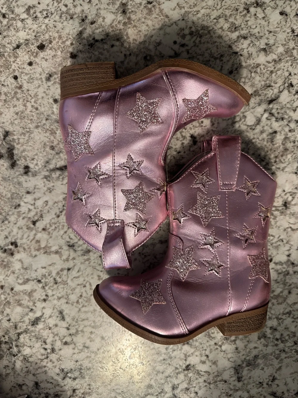 Kids Metallic Pink Star Cowboy Boots